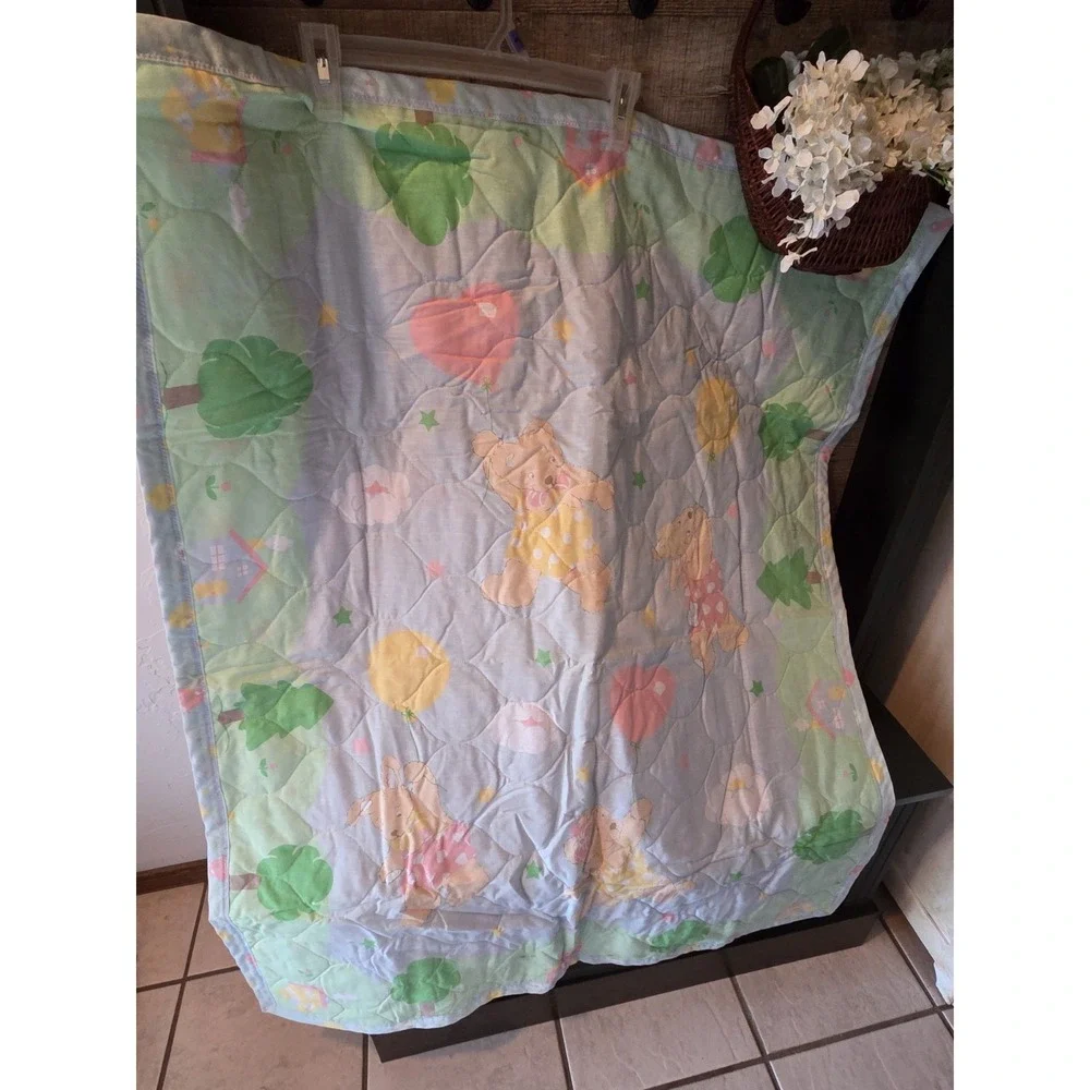 Bunnies And Bears Handmade Baby Blanket, Pastels Cottagecore Charming